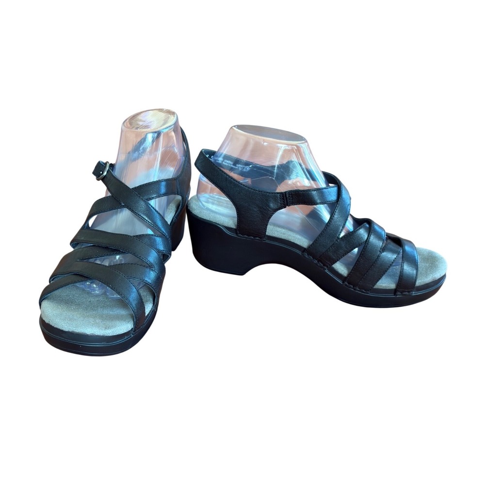 Dansko Black Leather Strappy Wedge Sandals 9848020200 Womens 42 Adjustable Strap
